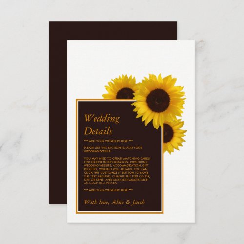 Rustic Country Sunflowers _ Floral Wedding Detail Enclosure Card
