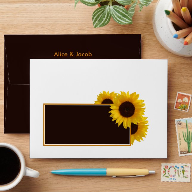 Rustic Country Sunflowers - Floral Wedding Envelope (Desk)