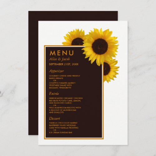 Rustic Country Sunflowers _ Floral Wedding Menu