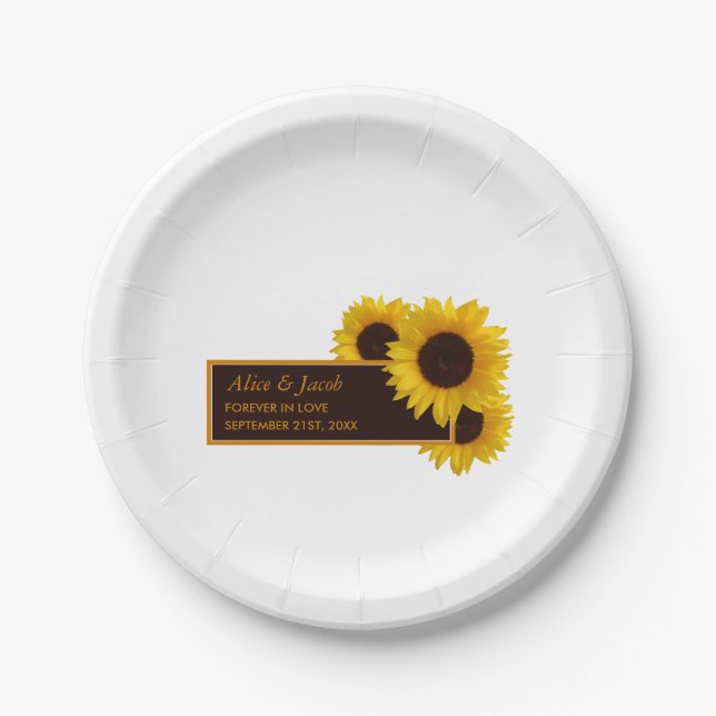 Rustic Country Sunflowers - Floral Wedding Paper Plates (Front)
