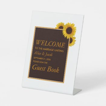 Rustic Country Sunflowers - Floral Wedding Pedestal Sign by StampedyStamp at Zazzle