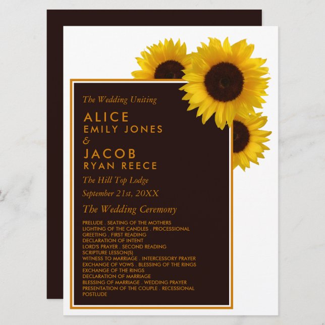 Rustic Country Sunflowers - Floral Wedding Program (Front/Back)