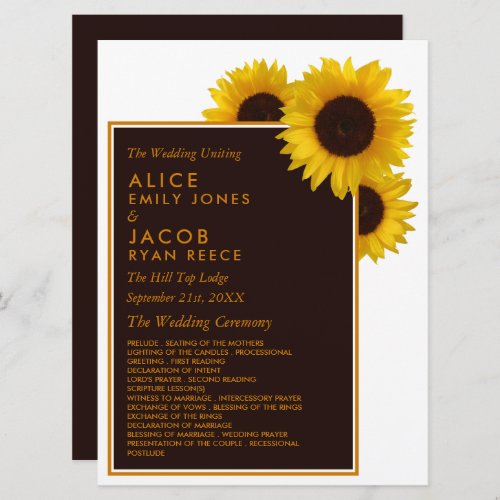 Rustic Country Sunflowers _ Floral Wedding Program