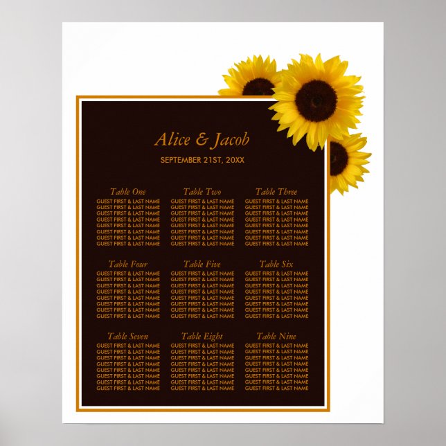 Rustic Country Sunflowers - Floral Wedding Seating Poster (Front)