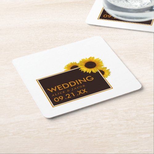 Rustic Country Sunflowers _ Floral Wedding Square Paper Coaster