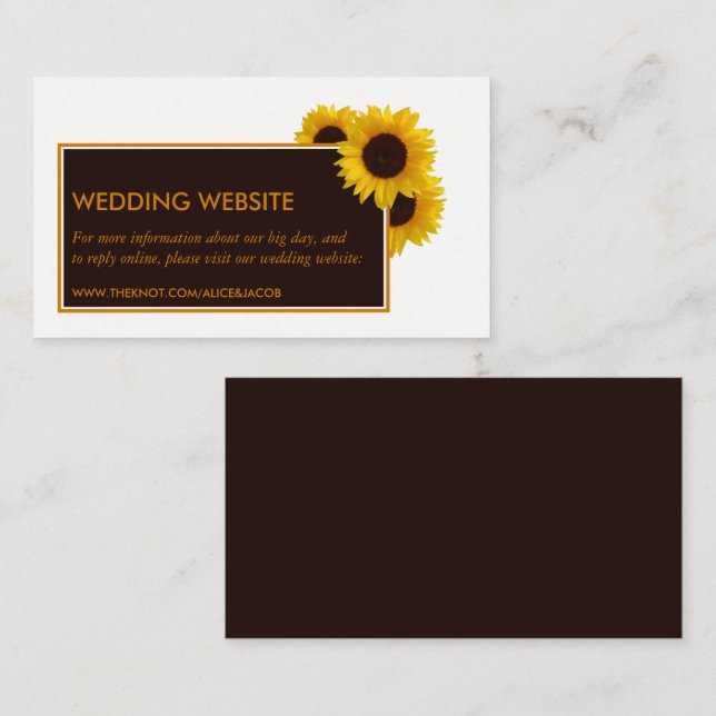Rustic Country Sunflowers - Floral Wedding Website Enclosure Card (Front/Back)