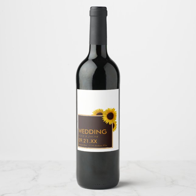 Rustic Country Sunflowers - Floral Wedding Wine Label (Front)