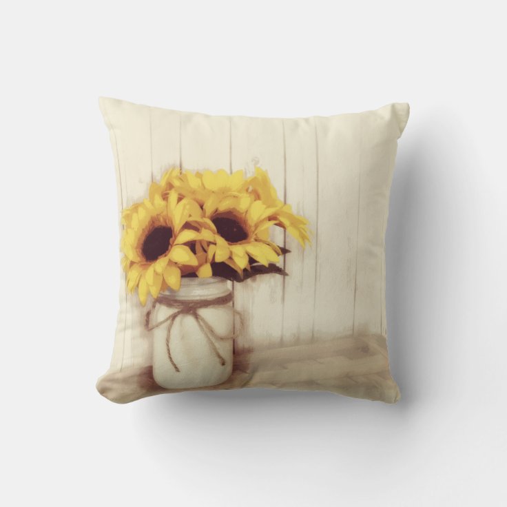 Rustic Country Sunflowers Mason Jar Throw Pillow Zazzle