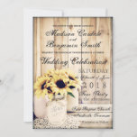 Rustic Country Sunflowers Mason Jar Wedding Invite