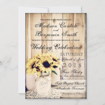 Rustic Country Sunflowers Mason Jar Wedding Invite by RusticCountryWedding at Zazzle