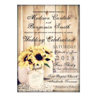 Rustic Country Sunflowers and Mason Jars Wedding Invitation