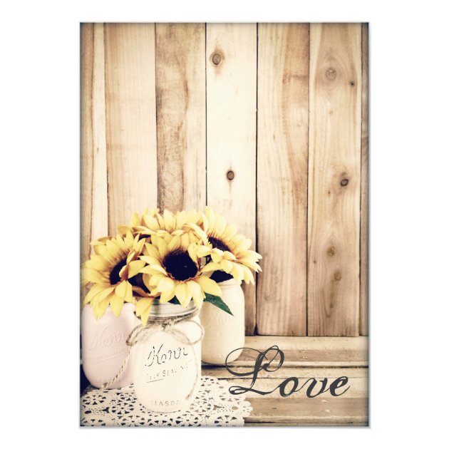 Rustic Country Sunflowers Mason Jar Wedding Invite