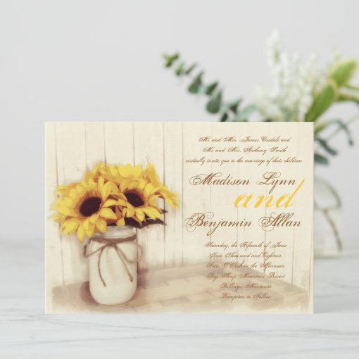 Rustic Country Sunflowers Mason Jar Wedding Invite | Zazzle