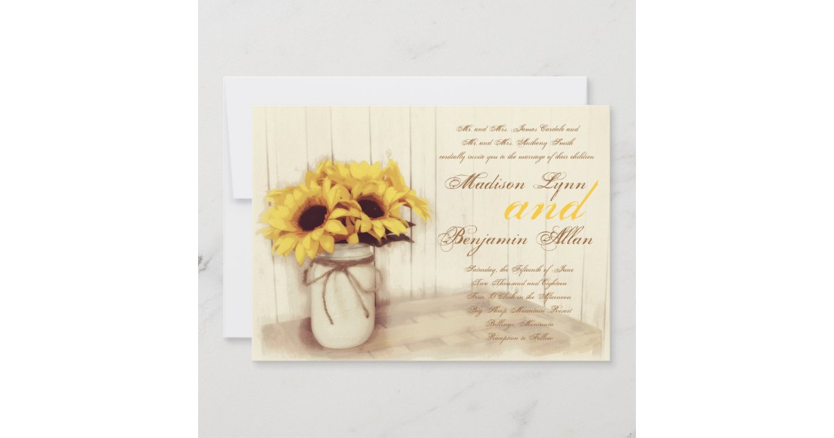 Rustic Country Sunflowers Mason Jar Wedding Invite | Zazzle