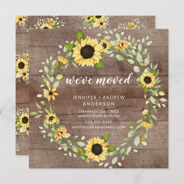 Rustic Country Sunflowers Moving Announcement (Front/Back)