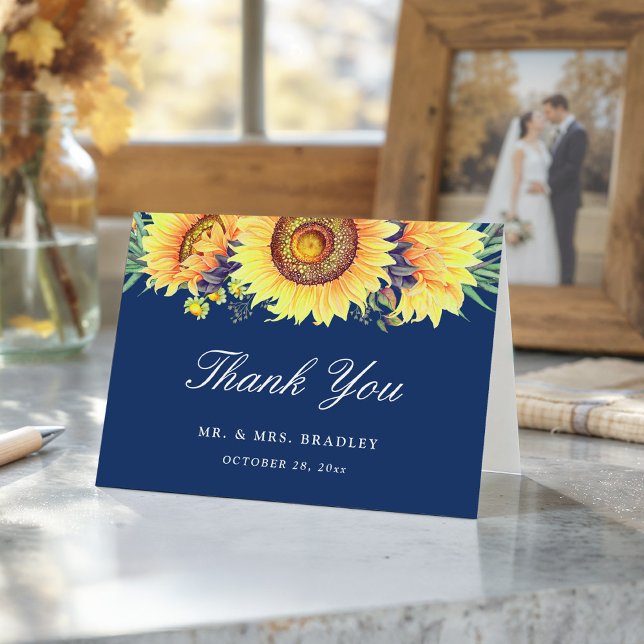Rustic Country Sunflowers Navy Blue Thank You (Creator Uploaded)