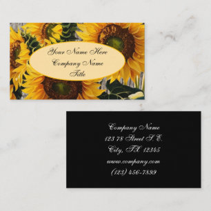 Rustic Country Sunflowers On Barnboard Print" Business Card