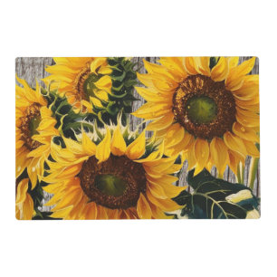 Rustic Country Sunflowers On Barnboard Print Placemat