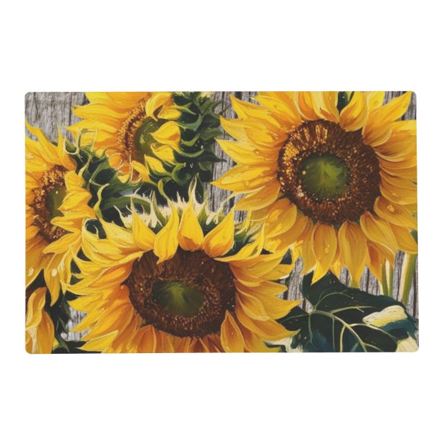 Rustic Country Sunflowers On Barnboard Print Placemat (Front)