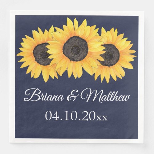 Rustic Country Sunflowers on Blue Dinner Napkin