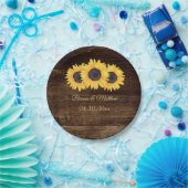 Rustic Country Sunflowers on Wood Paper Plate (Party)