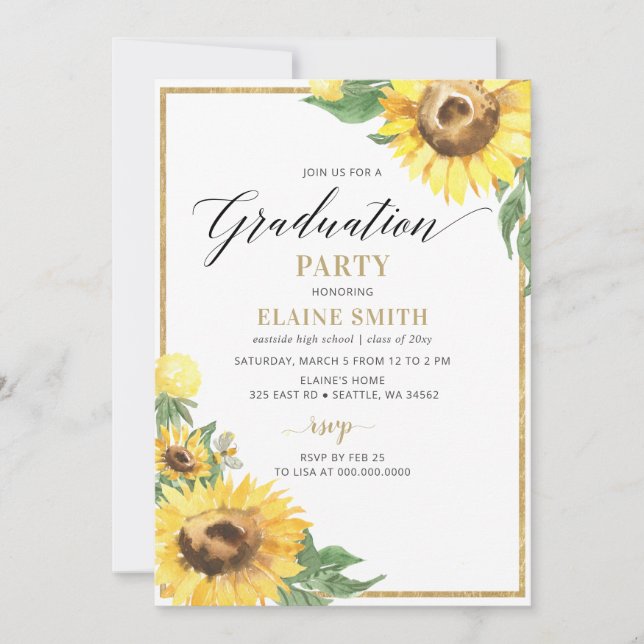 Rustic Country Sunflowers Photo Graduation Invitation (Front)