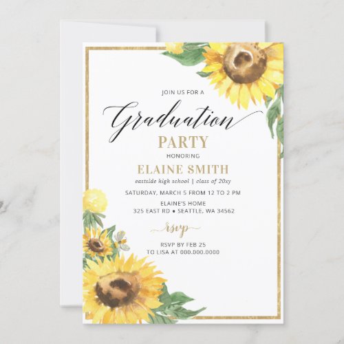 Rustic Country Sunflowers Photo Graduation Invitation