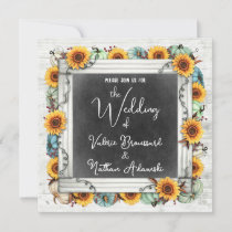 Rustic Country Sunflowers & Pumpkins Fall Wedding Invitation
