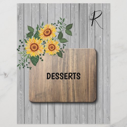 Rustic country sunflowers recipe organizer divider