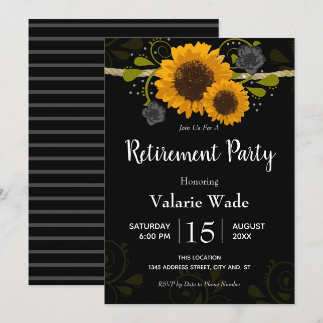 Rustic Country Sunflowers Retirement Party Invitation (Front/Back)
