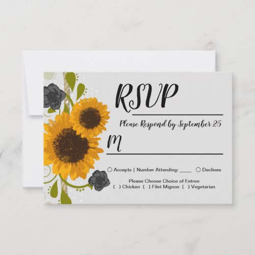 Rustic Country Sunflowers RSVP Card w Meal Choice