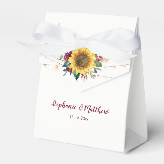 Rustic Country Sunflowers String Lights Wedding Favor Boxes (Front Side)