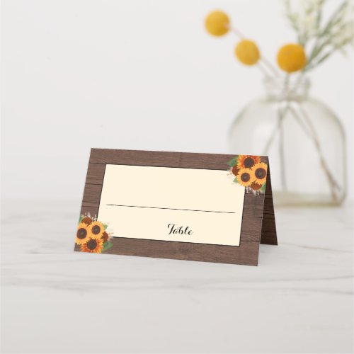 Rustic Country Sunflowers Terracotta Roses Wedding Place Card