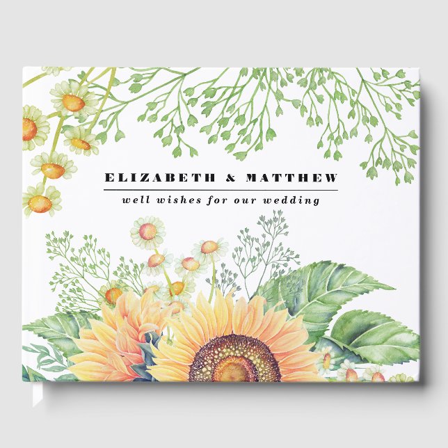 Rustic Country Sunflowers Wedding Guest Book (Front)