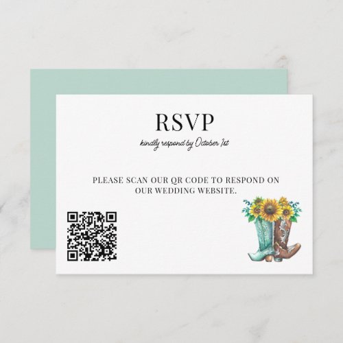 Rustic Country Sunflowers Wedding QR Code RSVP Card