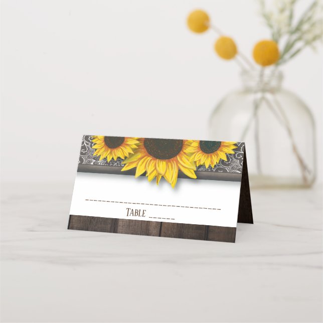 Rustic Country Sunflowers Wedding Table Place Card (Front)