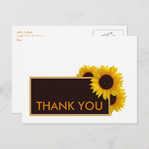 Rustic Country Sunflowers _ Wedding Thank You Postcard