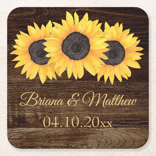 Rustic Country Sunflowers Wood Coaster (Front)