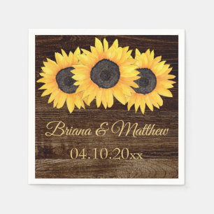 Rustic Country Sunflowers Wood Cocktail Napkin