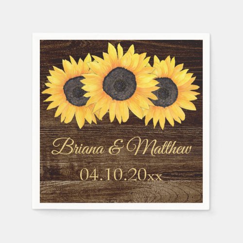 Rustic Country Sunflowers Wood Cocktail Napkin