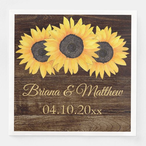Rustic Country Sunflowers Wood Dinner Napkin
