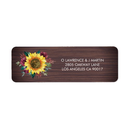 Rustic Country Sunflowers Wood Floral Label