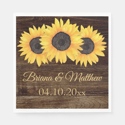 Rustic Country Sunflowers Wood Luncheon Napkin