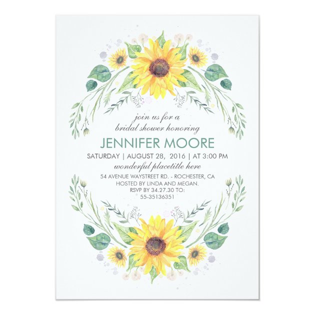 Rustic Country Sunflowers Wreath Bridal Shower Invitation