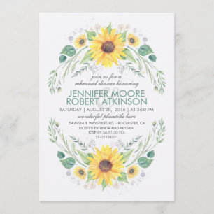 Rustic Country Sunflowers Wreath Rehearsal Dinner Invitation