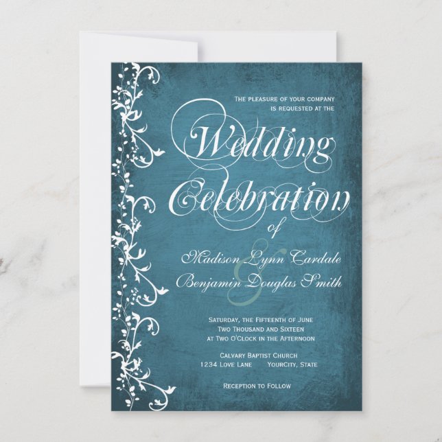 Rustic Country Swirls Blue Wedding Invitations (Front)