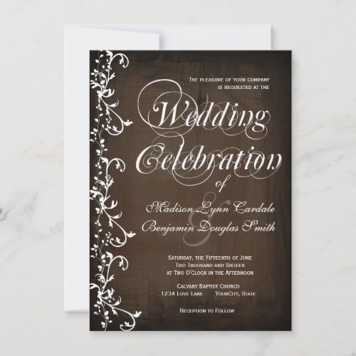 Rustic Country Swirls Brown Wedding Invitations