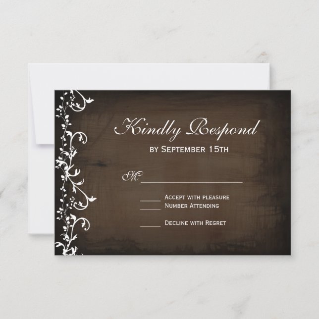 Rustic Country Swirls Brown Wedding RSVP Cards (Front)