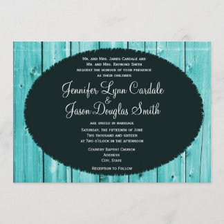 Rustic Country Teal Barn Wood Wedding Invitations