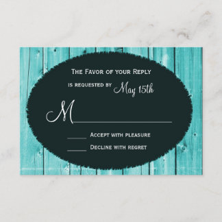 Rustic Country Teal Barn Wood Wedding RSVP Cards
